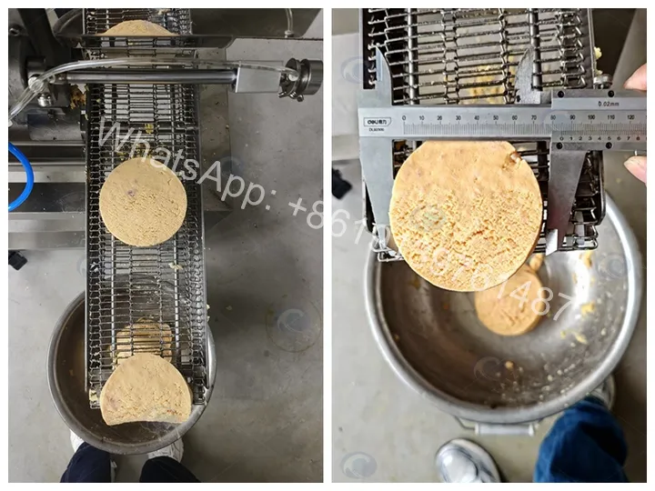 Testing the meat burger forming machine for the customer